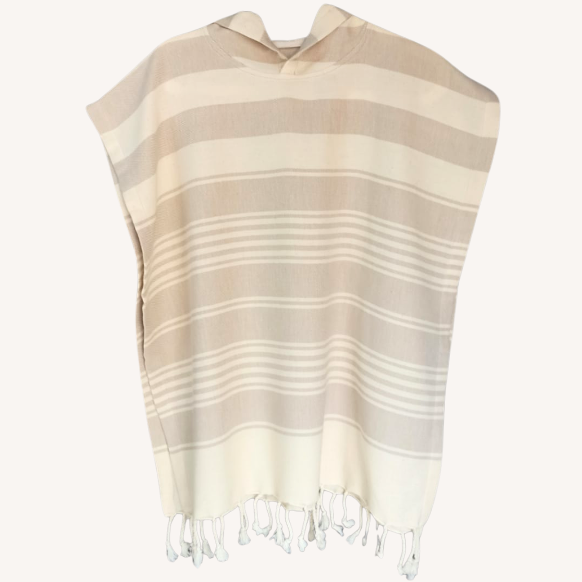 Children’s Hooded Poncho - Beige Striped