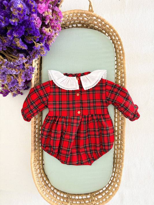 Baby & Child - Red Tartan Ruffled Collar Romper