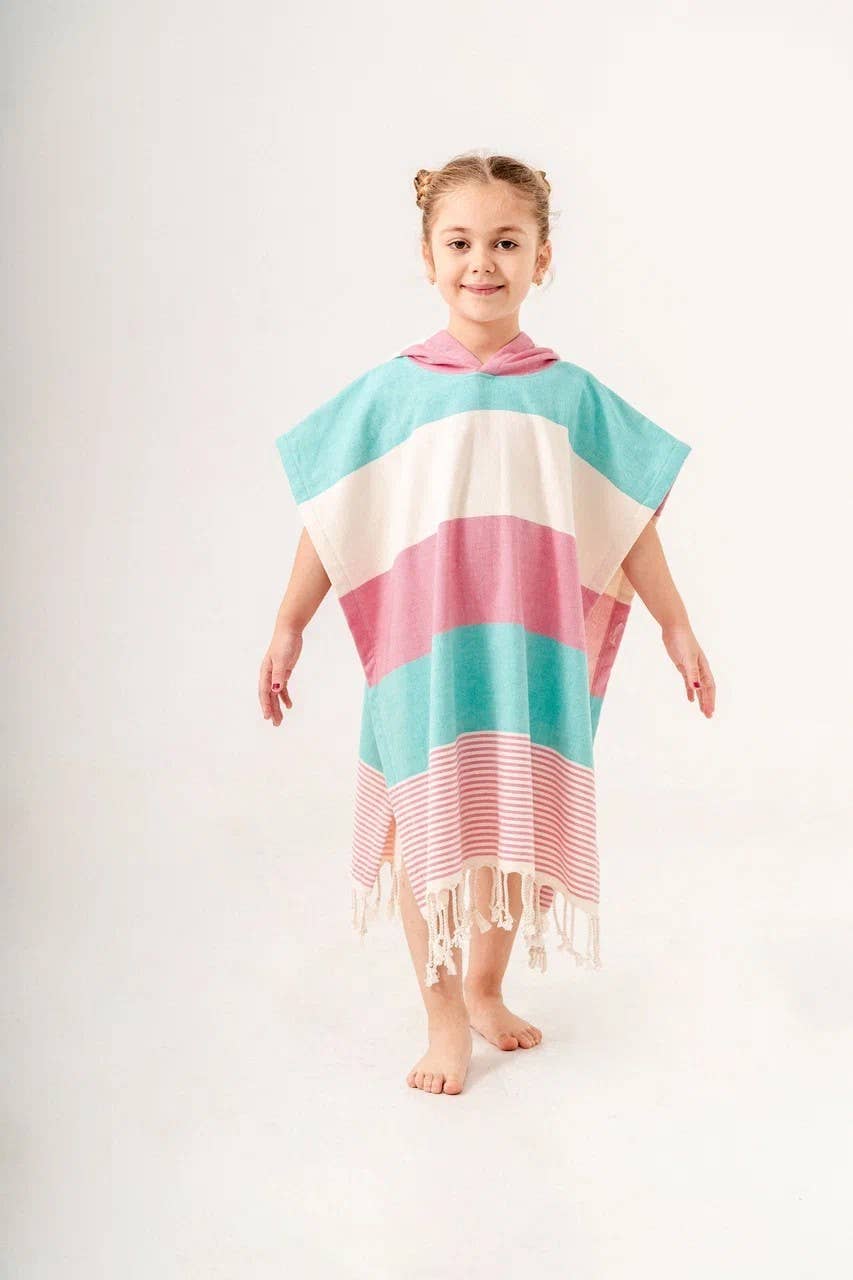 Children’s Hooded Poncho Surf Changing Swimming Beach Towel Terrybacked