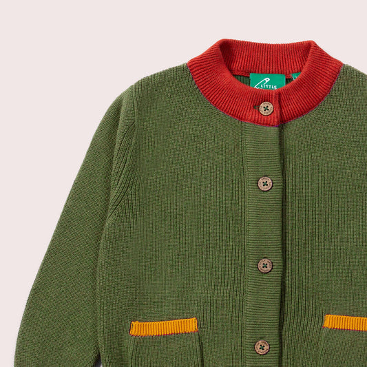 Cardigan - Little Green Radicals - From One To Another Elm Green Colour Block