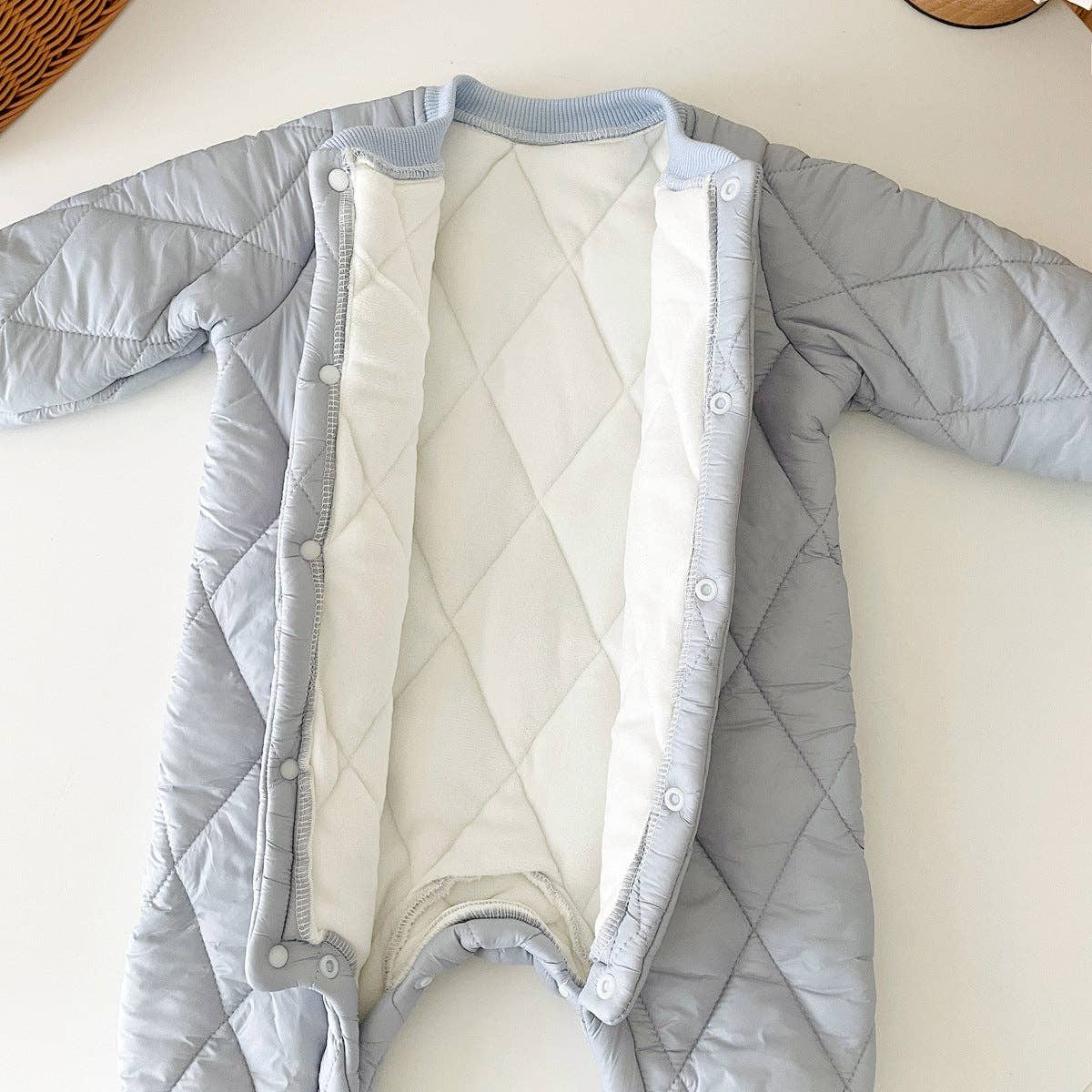 Baby Solid Color Quilted Long Sleeve Jumpsuit