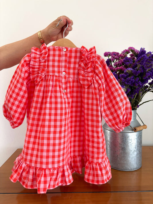 Baby & Child - Pink and Red Vichy Muslin Dress