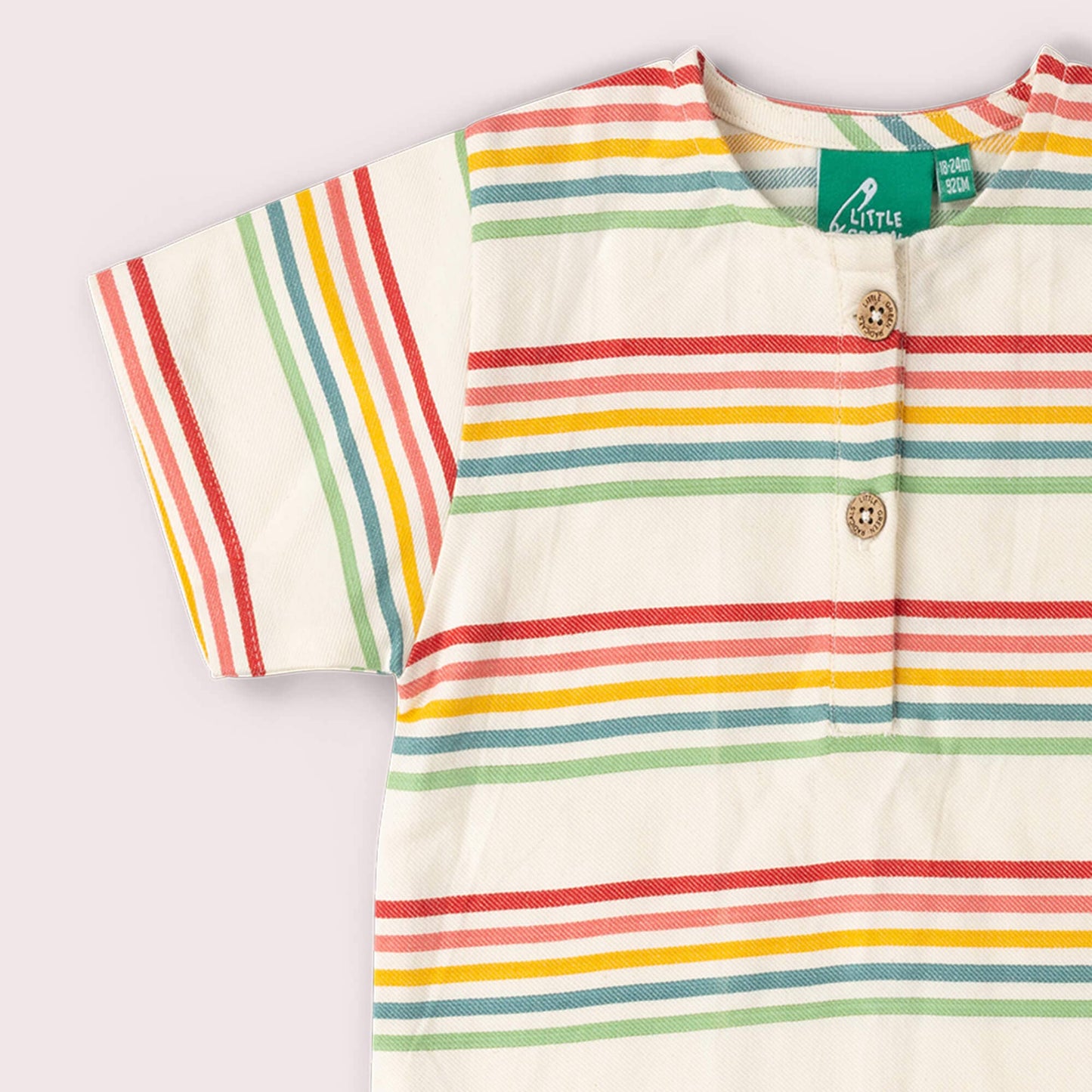 Cream Rainbow Loose Fit Short Sleeve Henley Top -Little Green Radicals