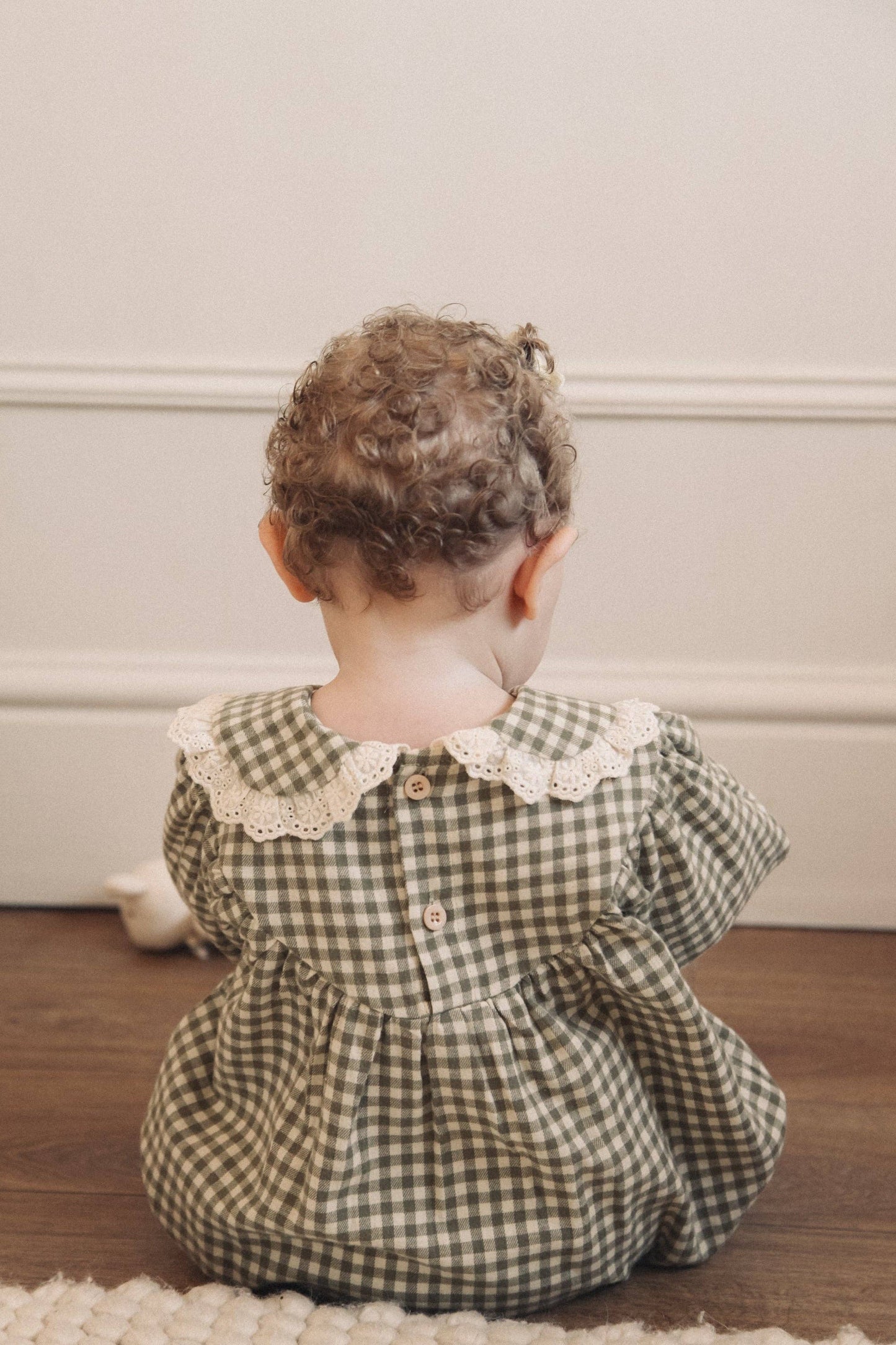 Baby & Child - Minnie & Monty - Sage Green/Gingham Frill Collar Romper