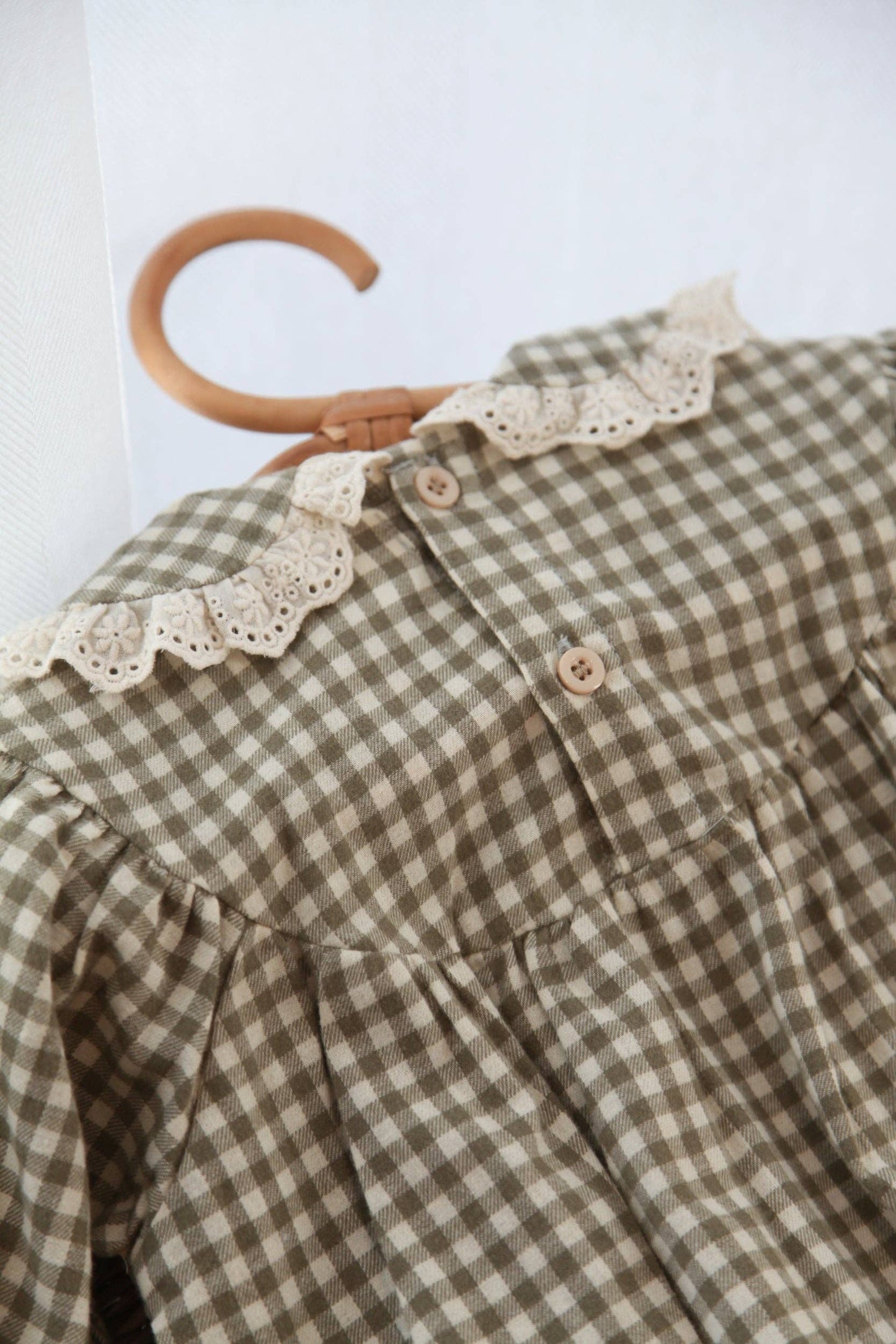Baby & Child - Minnie & Monty - Sage Green/Gingham Frill Collar Romper