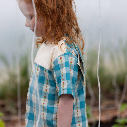 Blue Flowers Loose Fit Short Sleeve Henley Top - Little Green Radicals