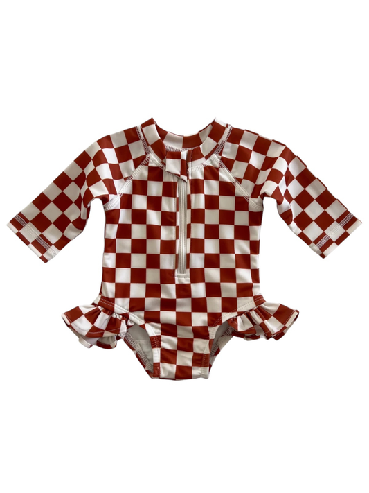 Childrens Swimsuit - SIIX Collection - Checkerboard Rashguard Swimsuit / UP