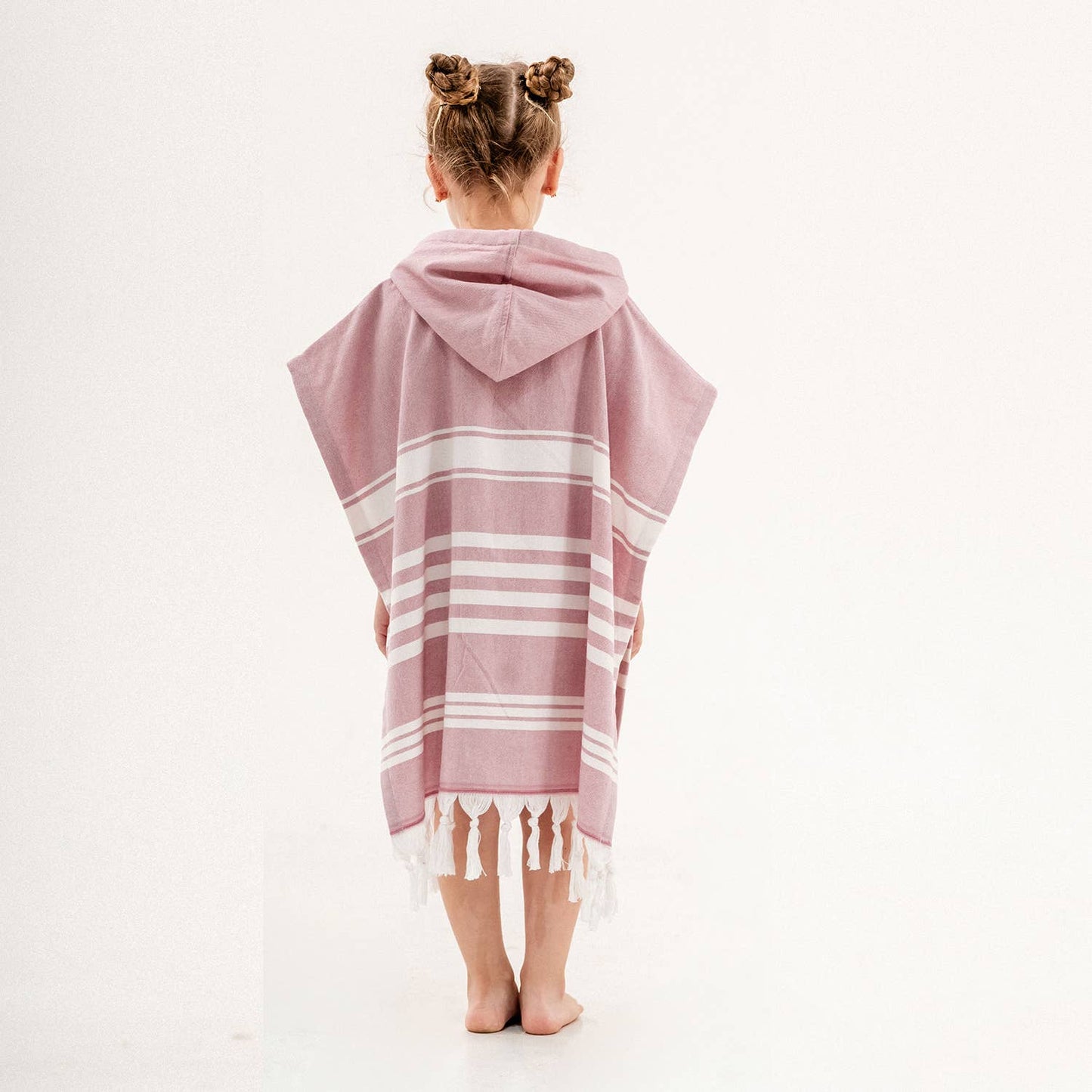 Children’s Hooded Poncho - Pink/White Striped