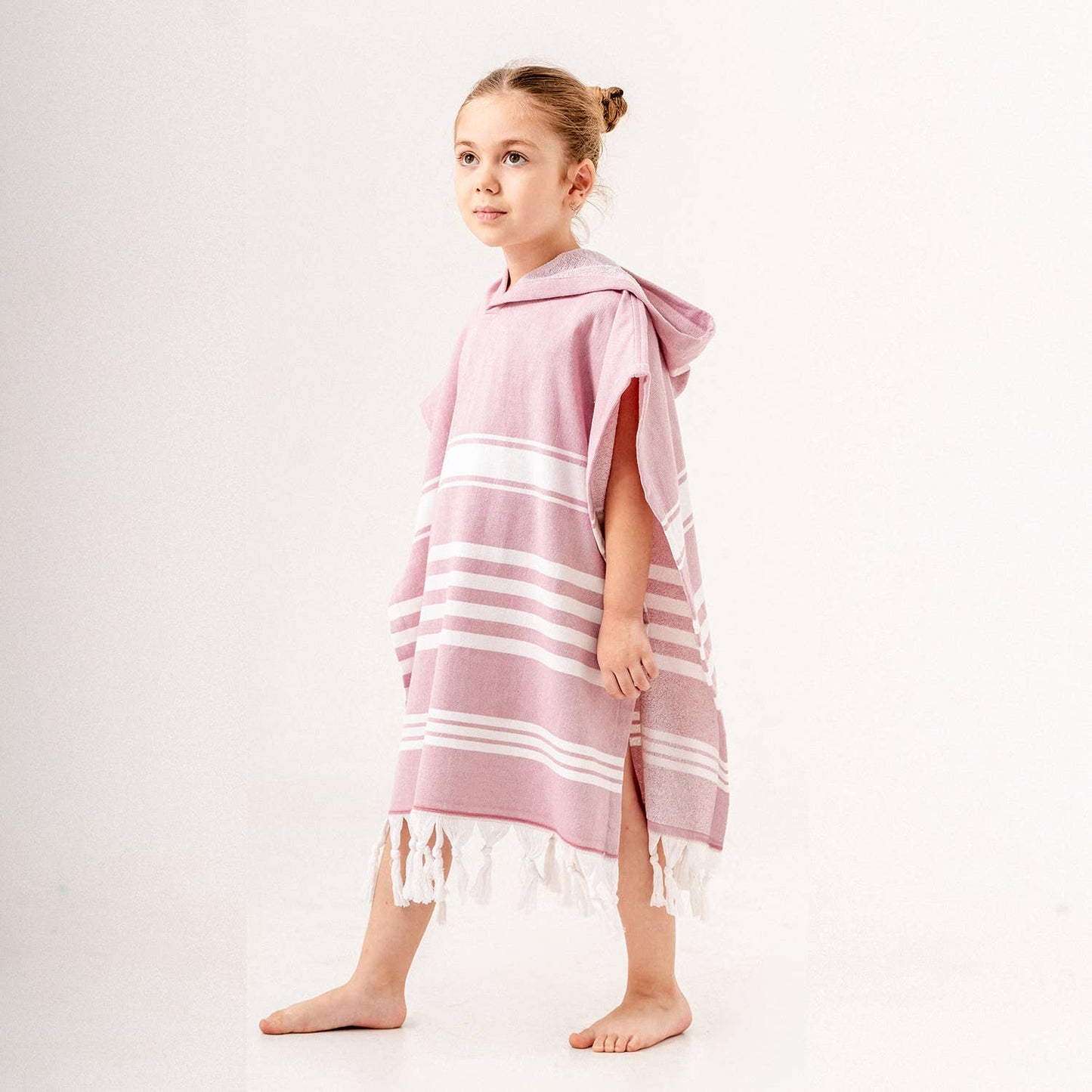 Children’s Hooded Poncho - Pink/White Striped