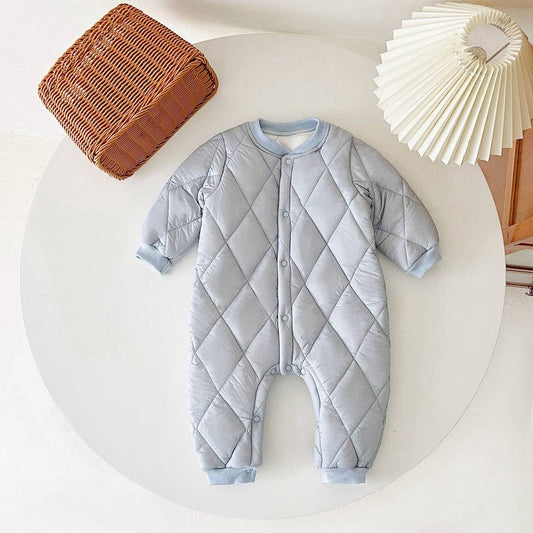 Baby Solid Color Quilted Long Sleeve Jumpsuit