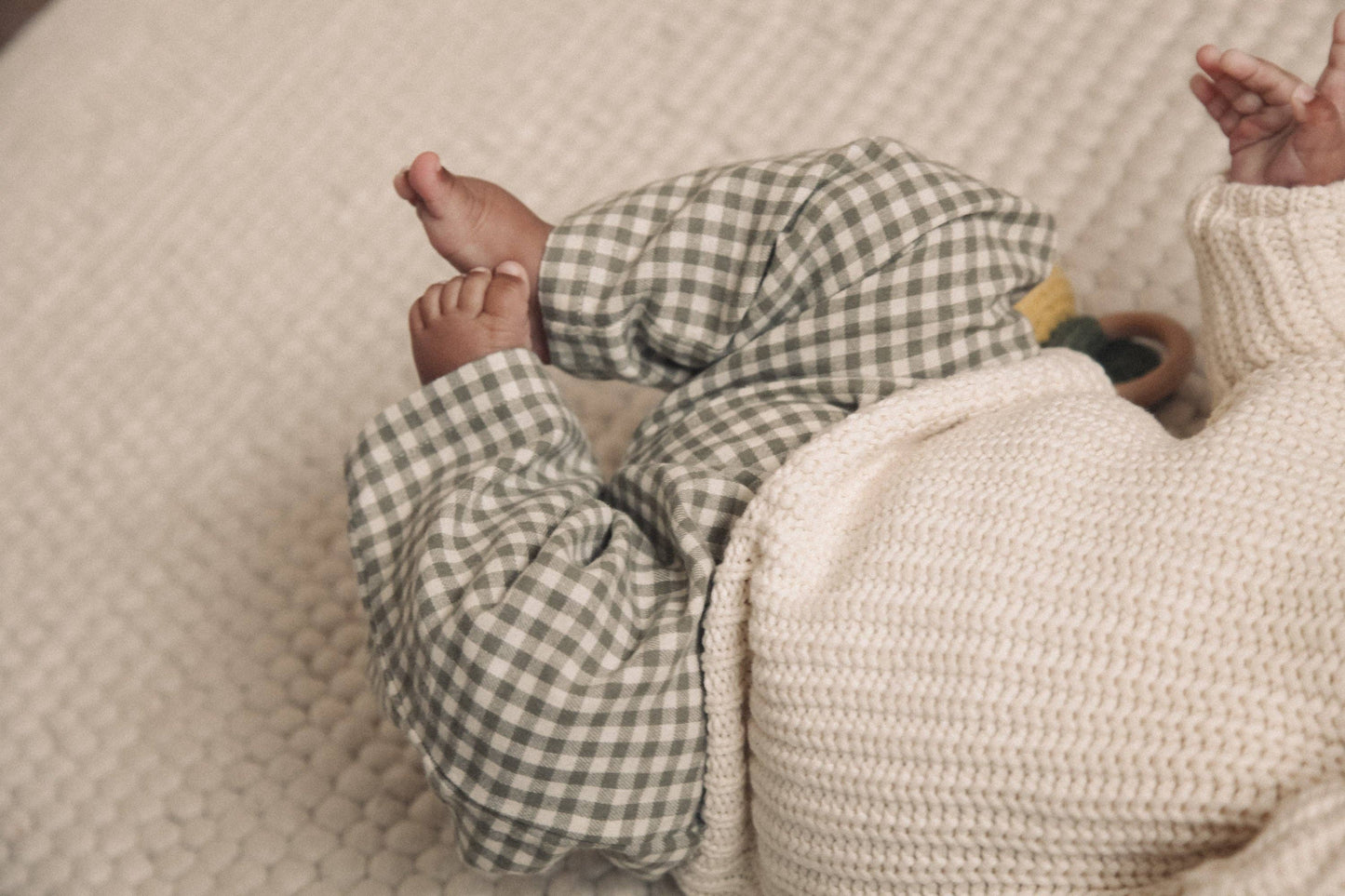 Baby & Child - Minnie & Monty - Sage Green/Gingham Brushed Cotton Wide Leg Trousers