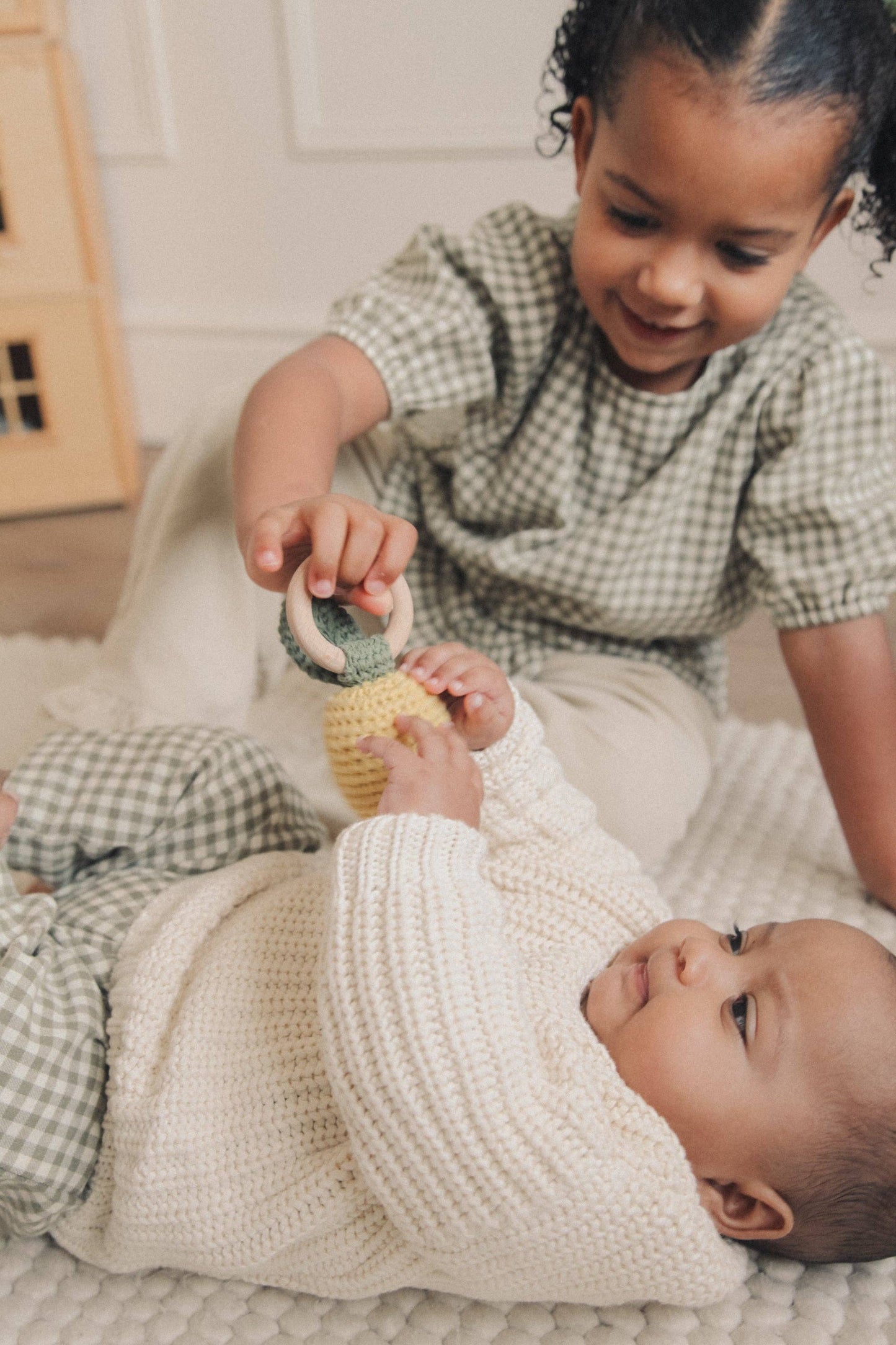 Baby & Child - Minnie & Monty - Sage Green/Gingham Brushed Cotton Wide Leg Trousers
