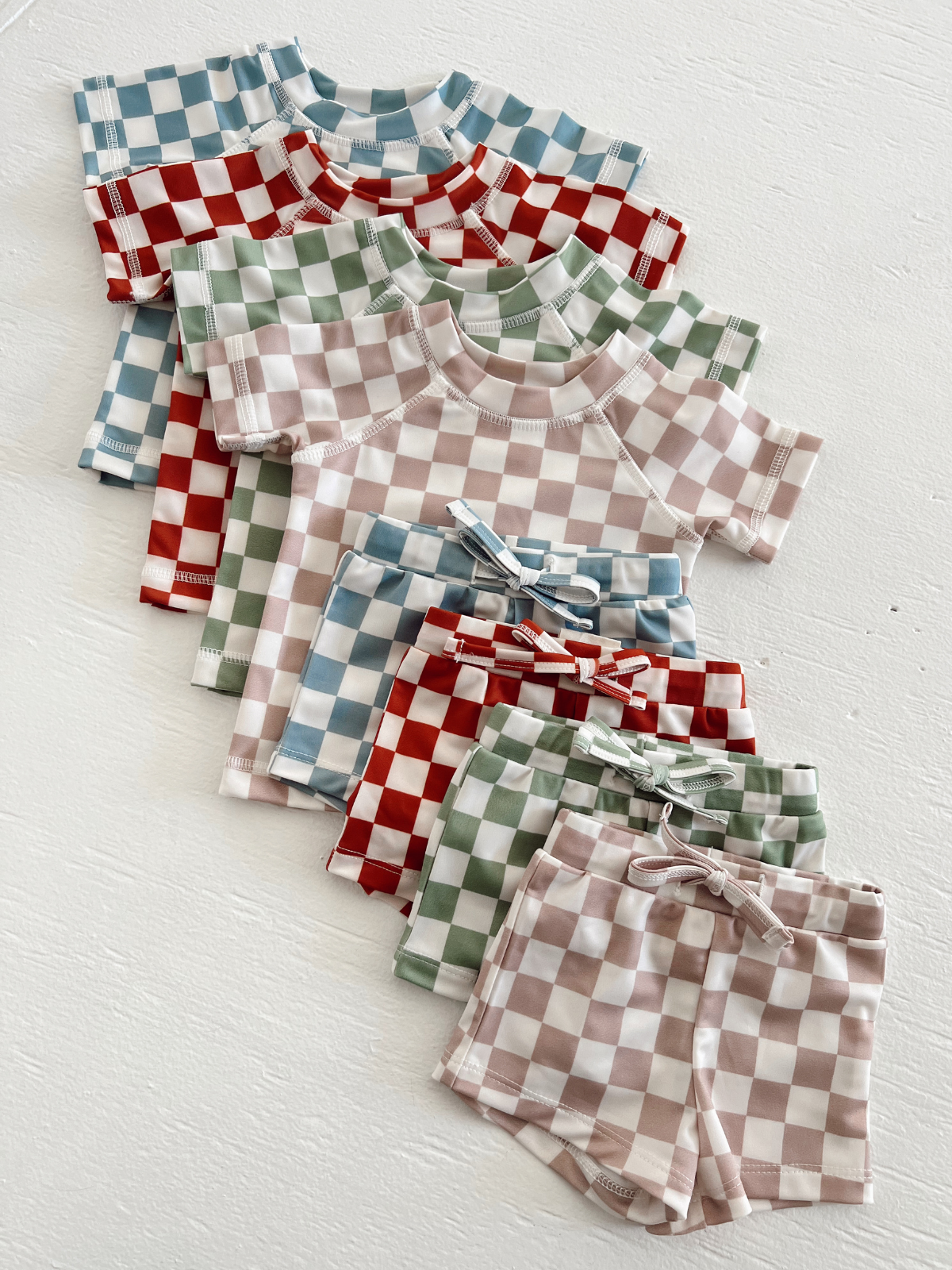 Childrens Swim - SIIX Collection - Tiramisu Checkerboard  Rashguard Set / UPF 50+