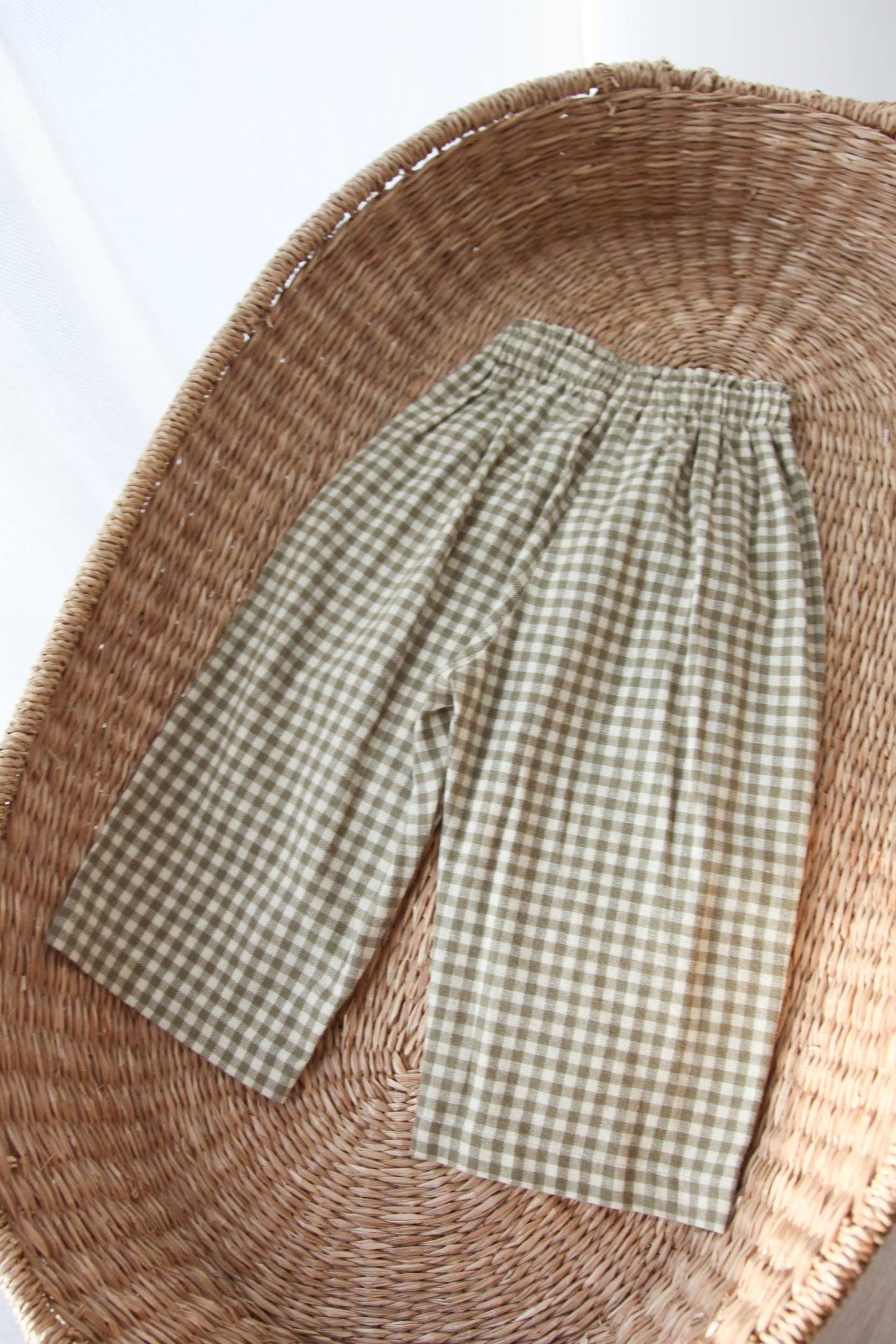 Baby & Child - Minnie & Monty - Sage Green/Gingham Brushed Cotton Wide Leg Trousers