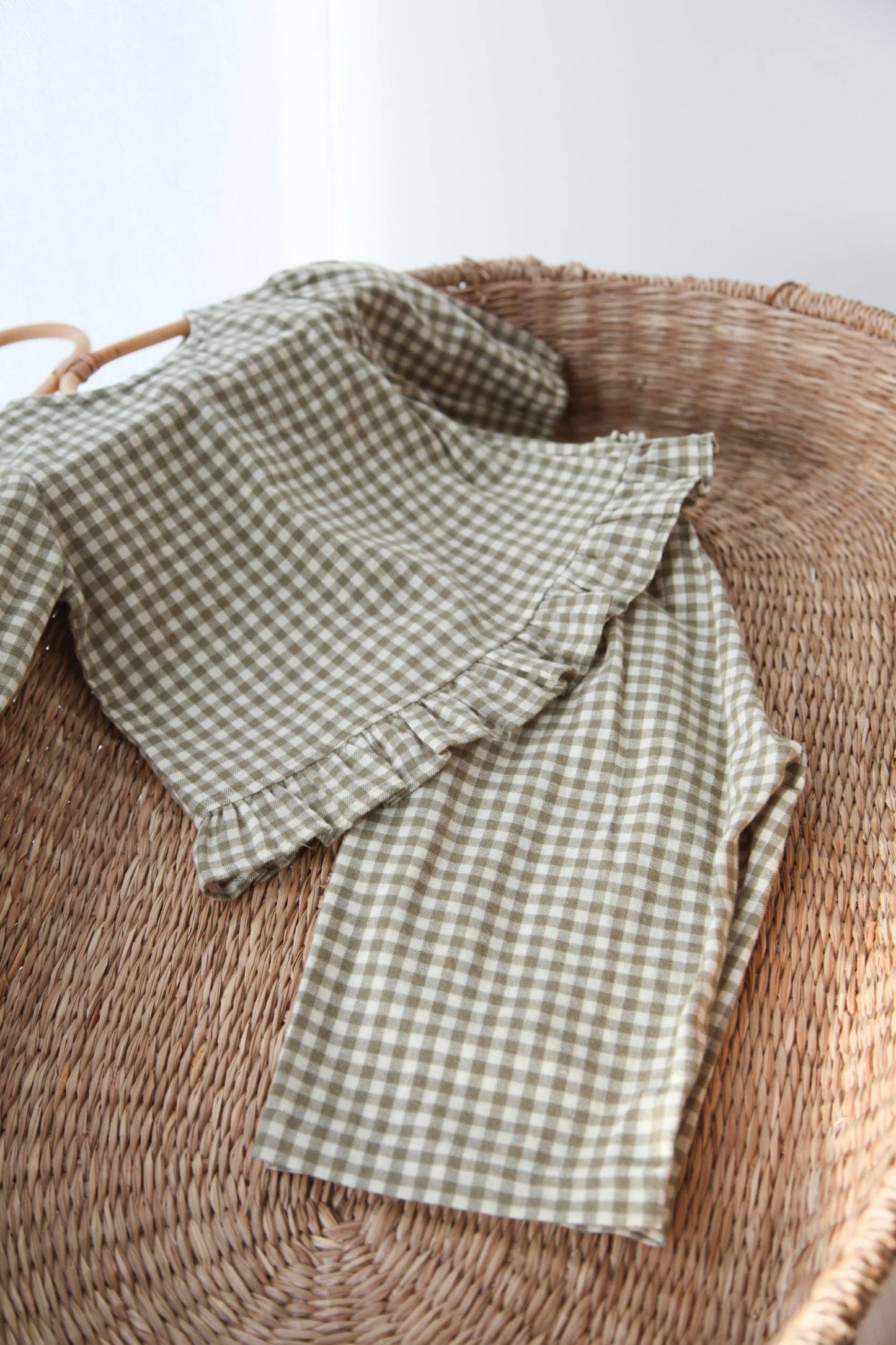 Baby & Child - Minnie & Monty - Sage/Green Gingham Cotton Frill Button Back Top