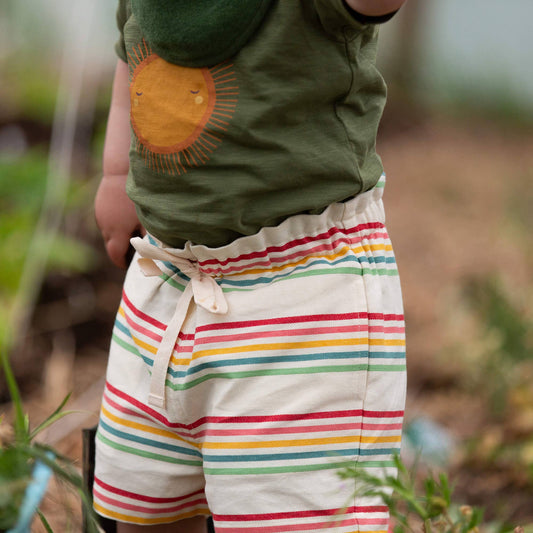 Cream Rainbow Striped By The Sea Twill Shorts - Little Green Radicals -