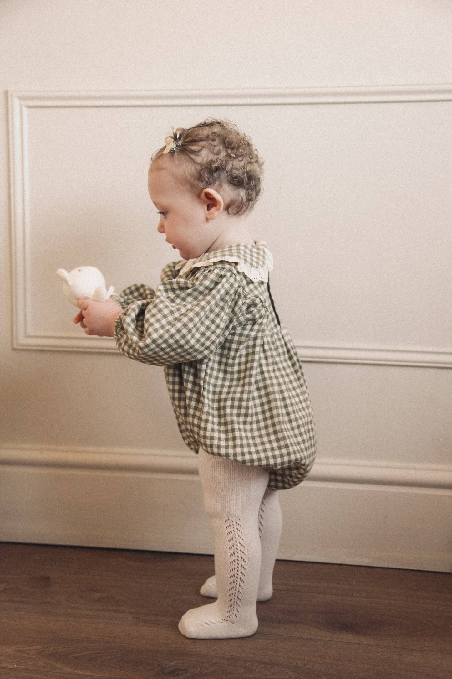 Baby & Child - Minnie & Monty - Sage Green/Gingham Frill Collar Romper