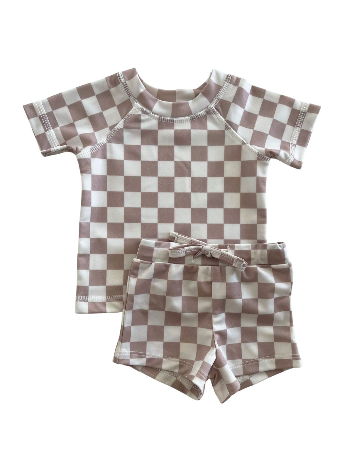 Childrens Swim - SIIX Collection - Tiramisu Checkerboard  Rashguard Set / UPF 50+