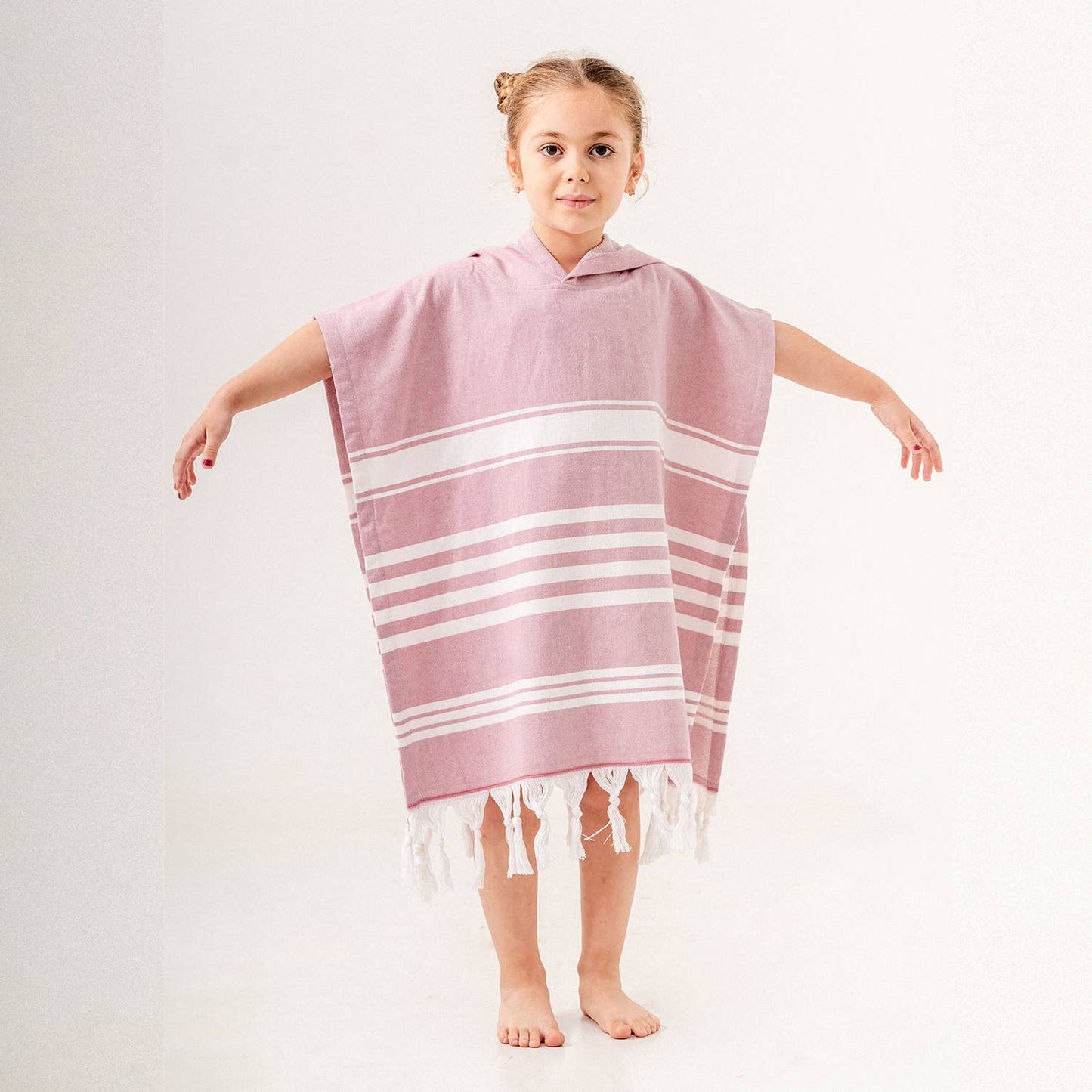 Children’s Hooded Poncho - Pink/White Striped