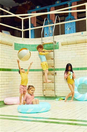 Grass & Air - Ochre Ribbed Kids Shortie Swim Shorts