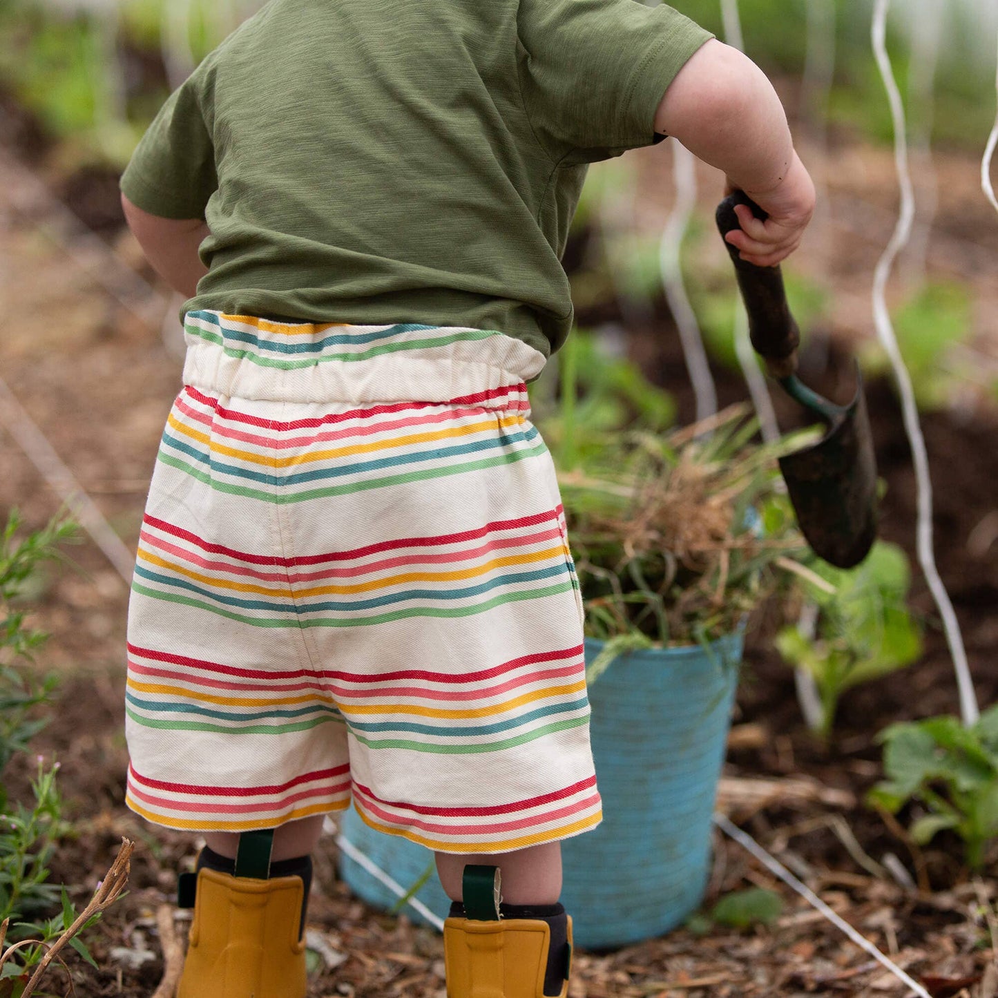 Cream Rainbow Striped By The Sea Twill Shorts - Little Green Radicals -
