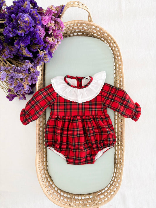 Baby & Child - Red Tartan Ruffled Collar Romper