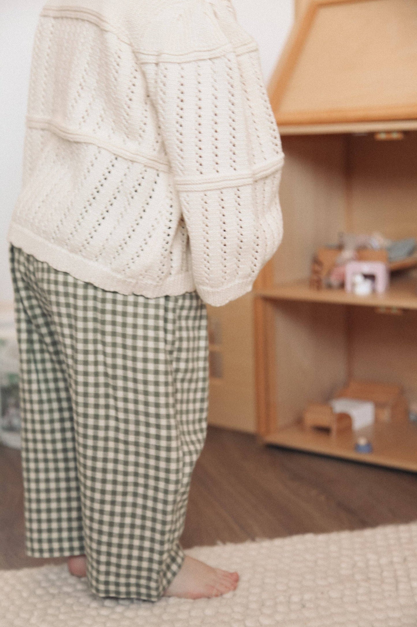 Baby & Child - Minnie & Monty - Sage Green/Gingham Brushed Cotton Wide Leg Trousers