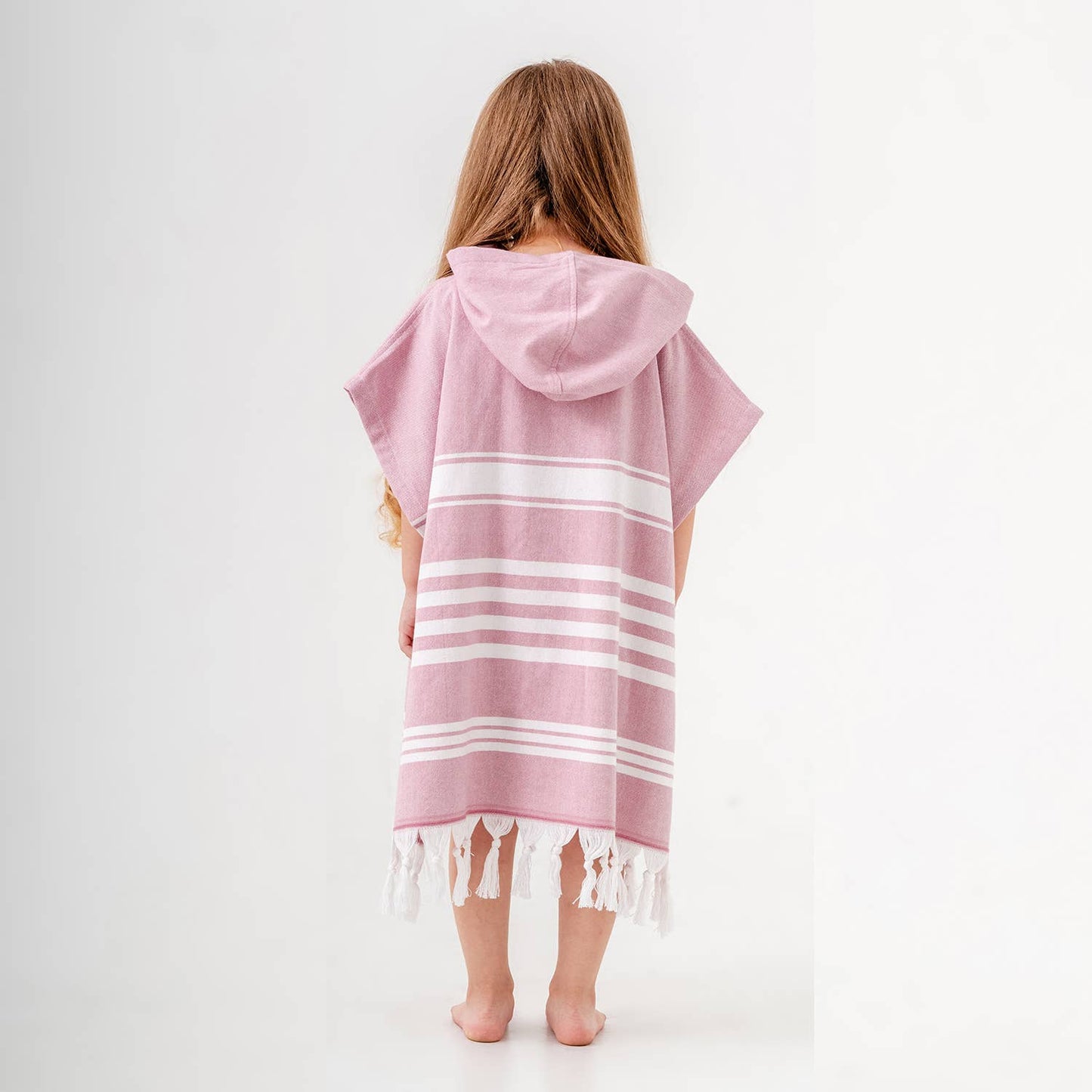 Children’s Hooded Poncho - Pink/White Striped