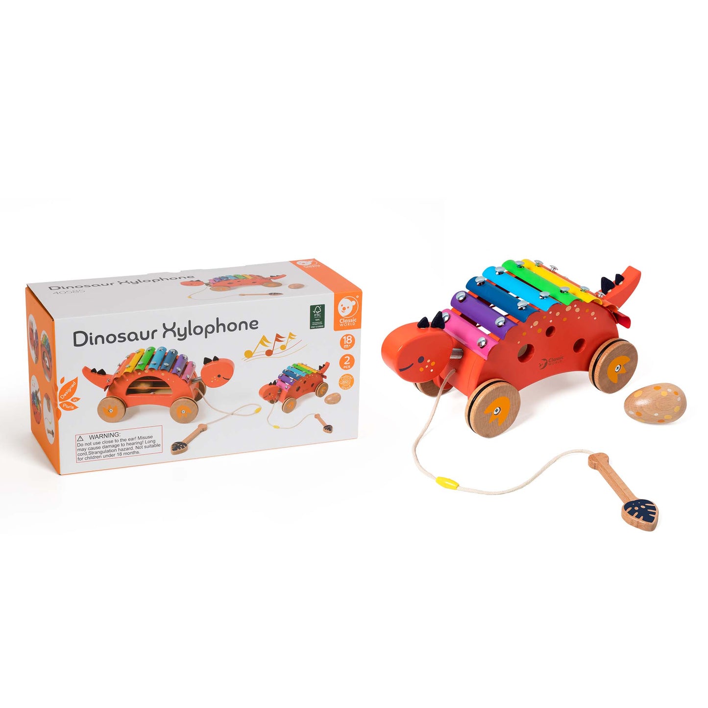Hippychick - Classic World Wooden Dinosaur Xylophone and Pull Along
