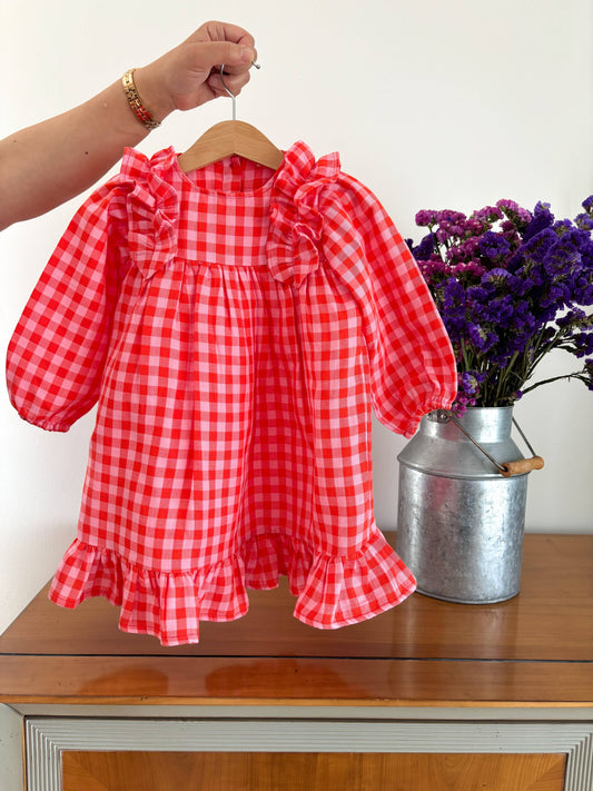 Baby & Child - Pink and Red Vichy Muslin Dress