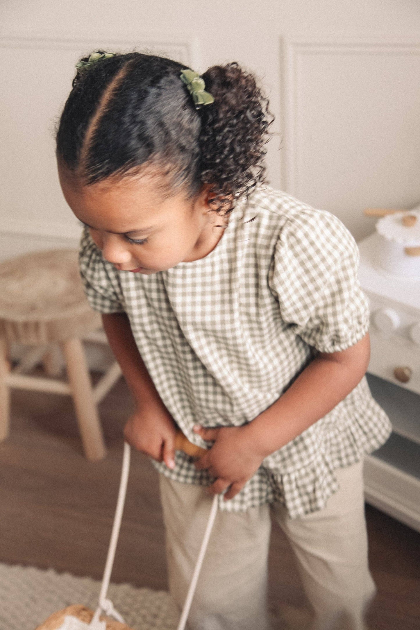 Baby & Child - Minnie & Monty - Sage/Green Gingham Cotton Frill Button Back Top