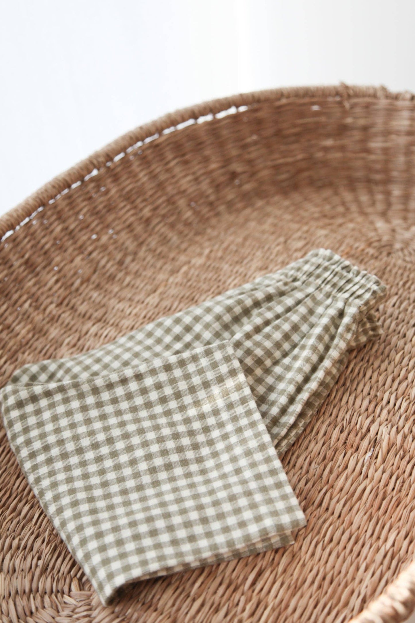 Baby & Child - Minnie & Monty - Sage Green/Gingham Brushed Cotton Wide Leg Trousers