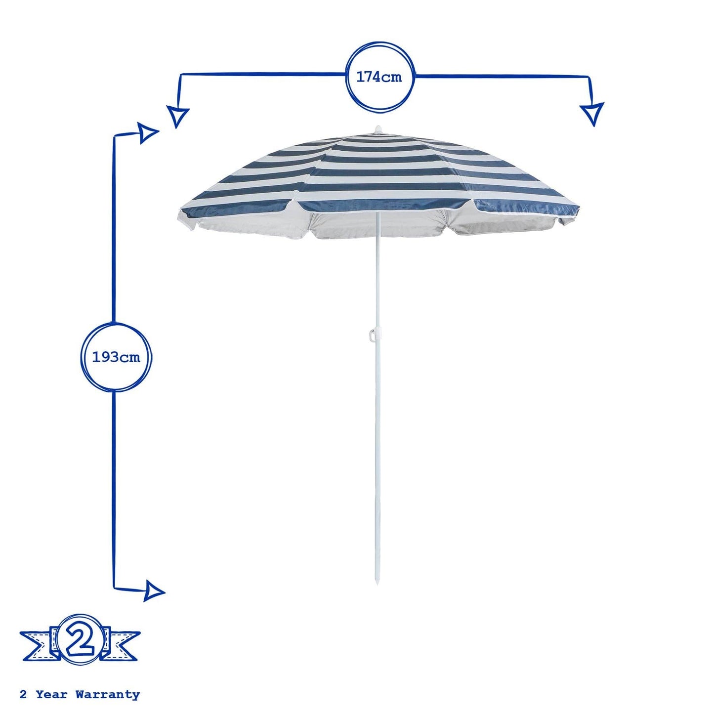 Metal Beach Parasol - 1.74 x 1.93m - Blue