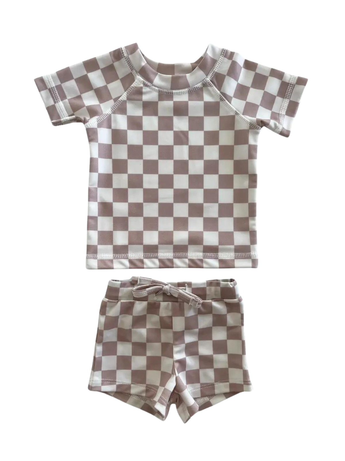 Childrens Swim - SIIX Collection - Tiramisu Checkerboard  Rashguard Set / UPF 50+