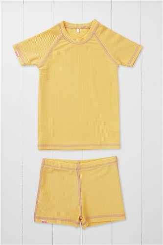 Grass & Air - Ochre Ribbed Kids Shortie Swim Shorts