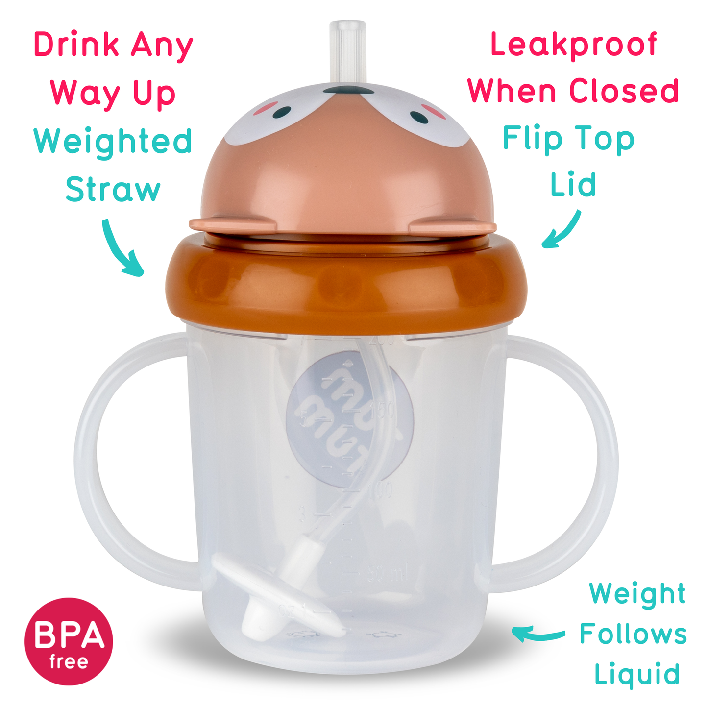 Hippychick - Tum Tum Tippy Up Cup - Fergus Fox with  Weighted Straw 200ml