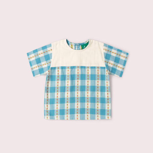 Blue Flowers Loose Fit Short Sleeve Henley Top - Little Green Radicals
