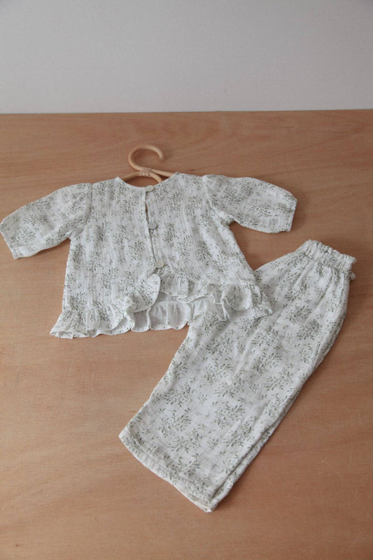 Baby & Child - Minnie & Monty - Olive Leaves/Muslin Co-ord